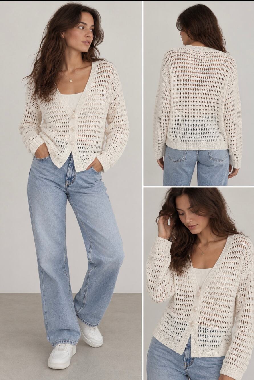 Max Studio London White Crochet Open Knit Cardigan Sweater Size S NWT